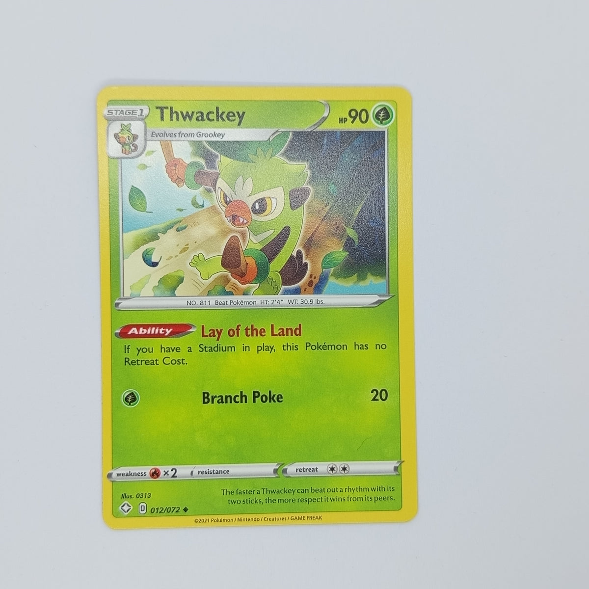 Thwackey 012/072 – Pokémon kortelė – Shining Fates – Grass – Uncommon – EN – NM