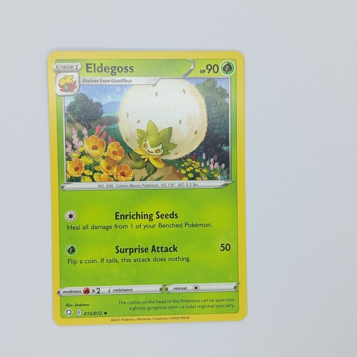 Eldegoss 015/072 – Pokémon kortelė – Shining Fates – Grass – Uncommon – EN – NM