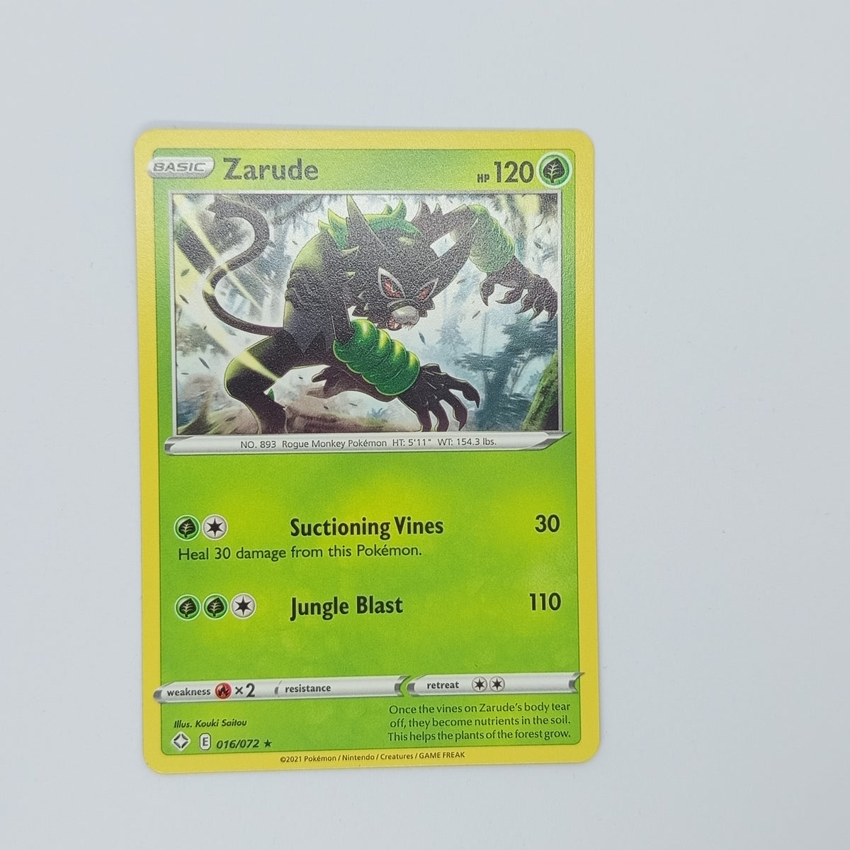 Zarude 016/072 - Pokémon kortelė - Shining Fates - Grass - Rare - EN - NM