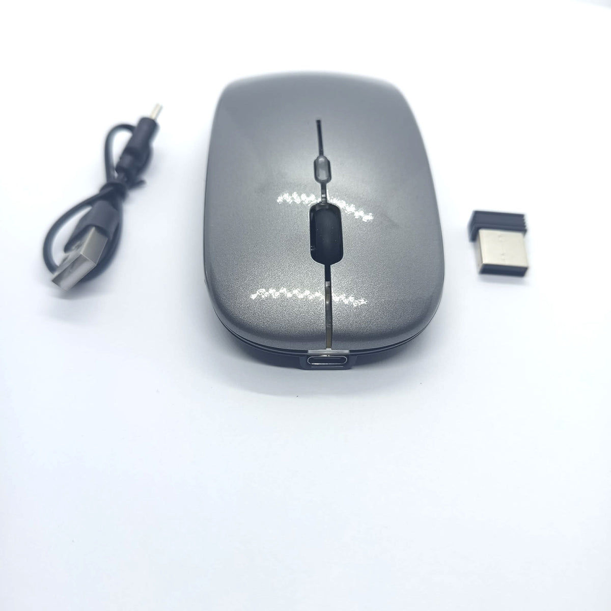 Belaidė 2.4G RGB pelė – pilka, įkraunama, USB + Bluetooth