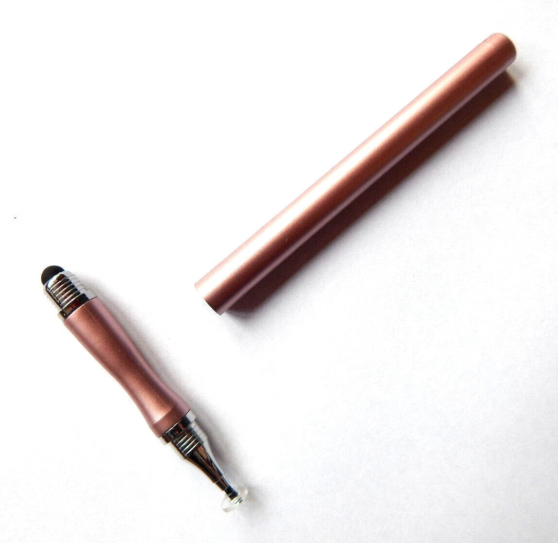 Universalus 2in1 jutiklinis rašiklis Stylus su diskiniu ir apvaliu antgaliu rausvas