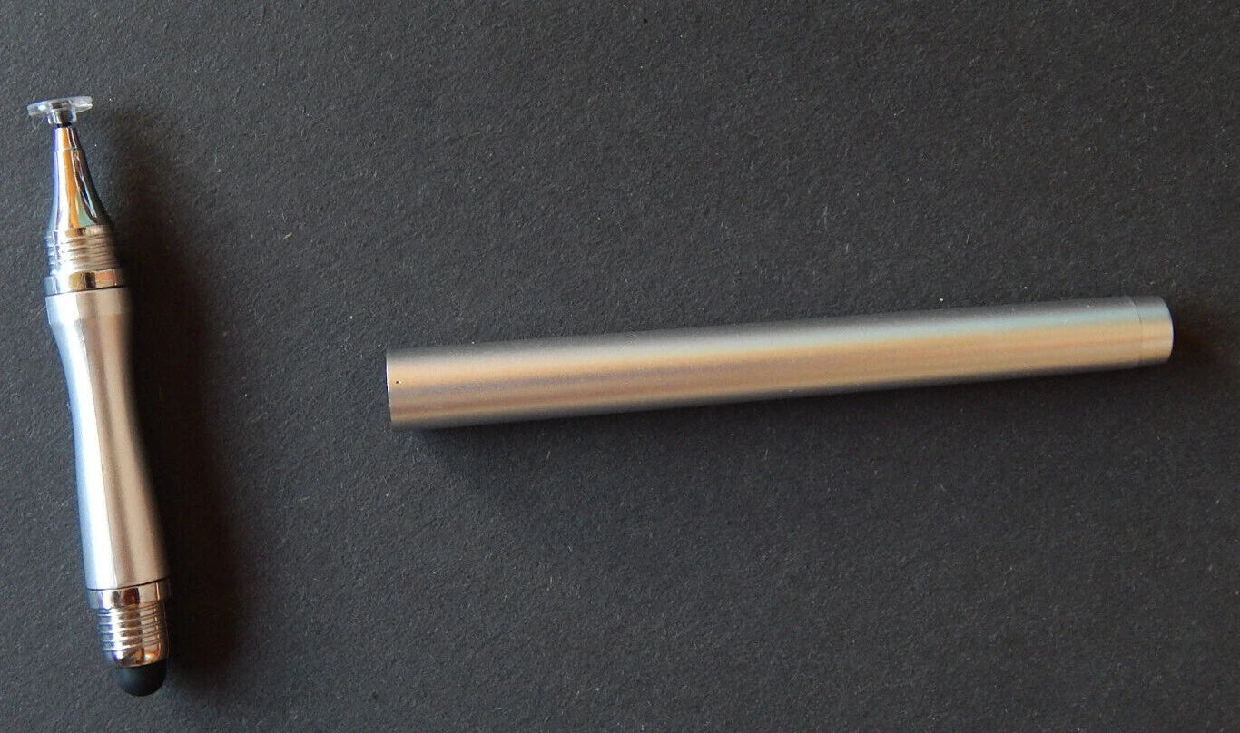 Universalus 2in1 jutiklinis rašiklis Stylus su diskiniu ir apvaliu antgaliu sidabrinis