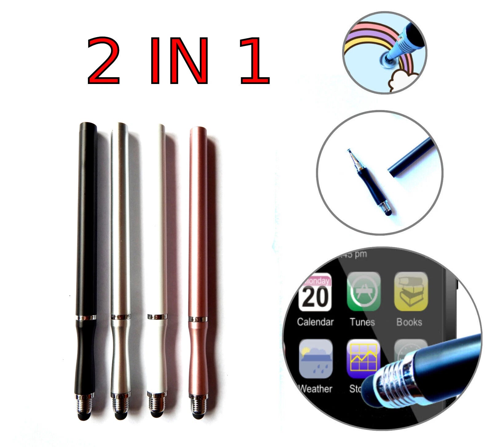 Universalus 2in1 jutiklinis rašiklis Stylus su diskiniu ir apvaliu antgaliu