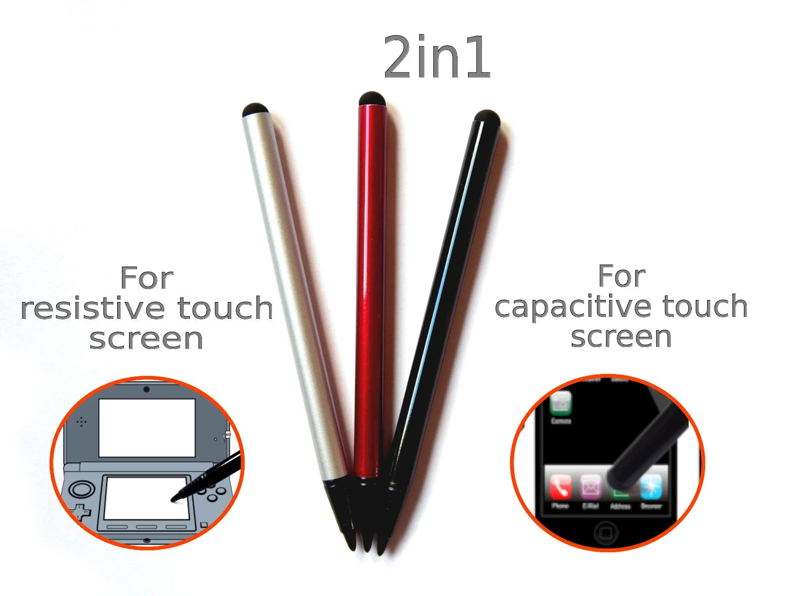 universalus stylus rašiklis 2 in 1 nintendo ds 3ds telefonams planšetėms