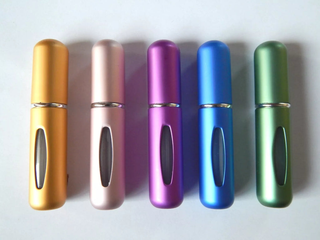 5 ml daugkartinė kvepalų purškimo talpa – kelioninis aliuminio buteliukas (pasirinkite spalvą)