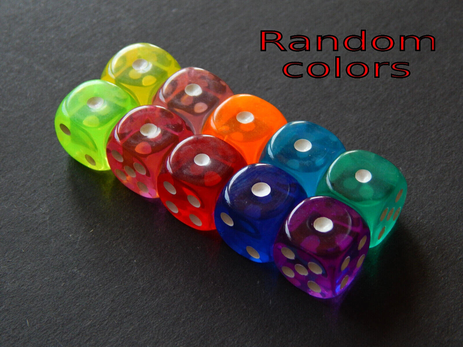 10 vnt. 6 pusių kauliukai (14 mm) – akriliniai stalo žaidimų dice