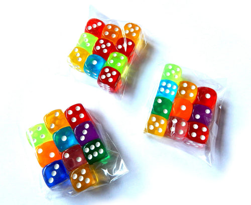 10 vnt. 6 pusių kauliukai (14 mm) – akriliniai stalo žaidimų dice
