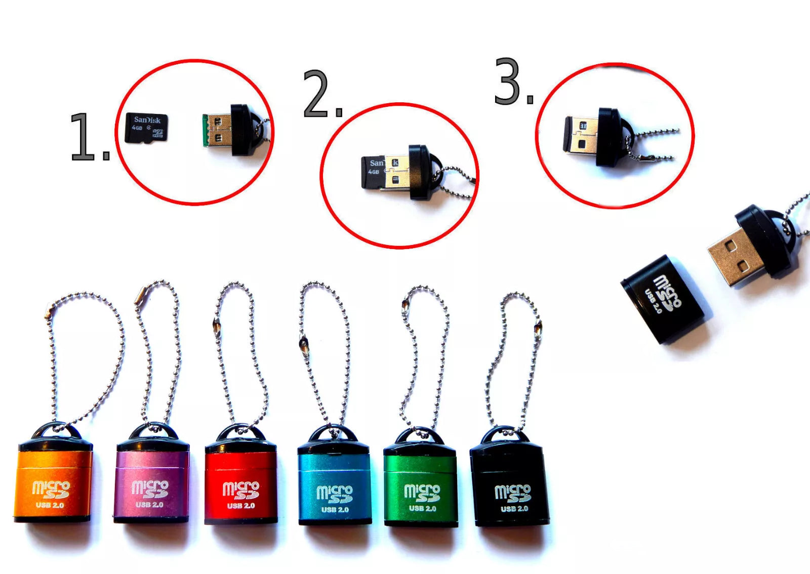 USB 2.0 Micro SD (TF) kortelių skaitytuvas – mini adapteris kompiuteriui ir telefonui