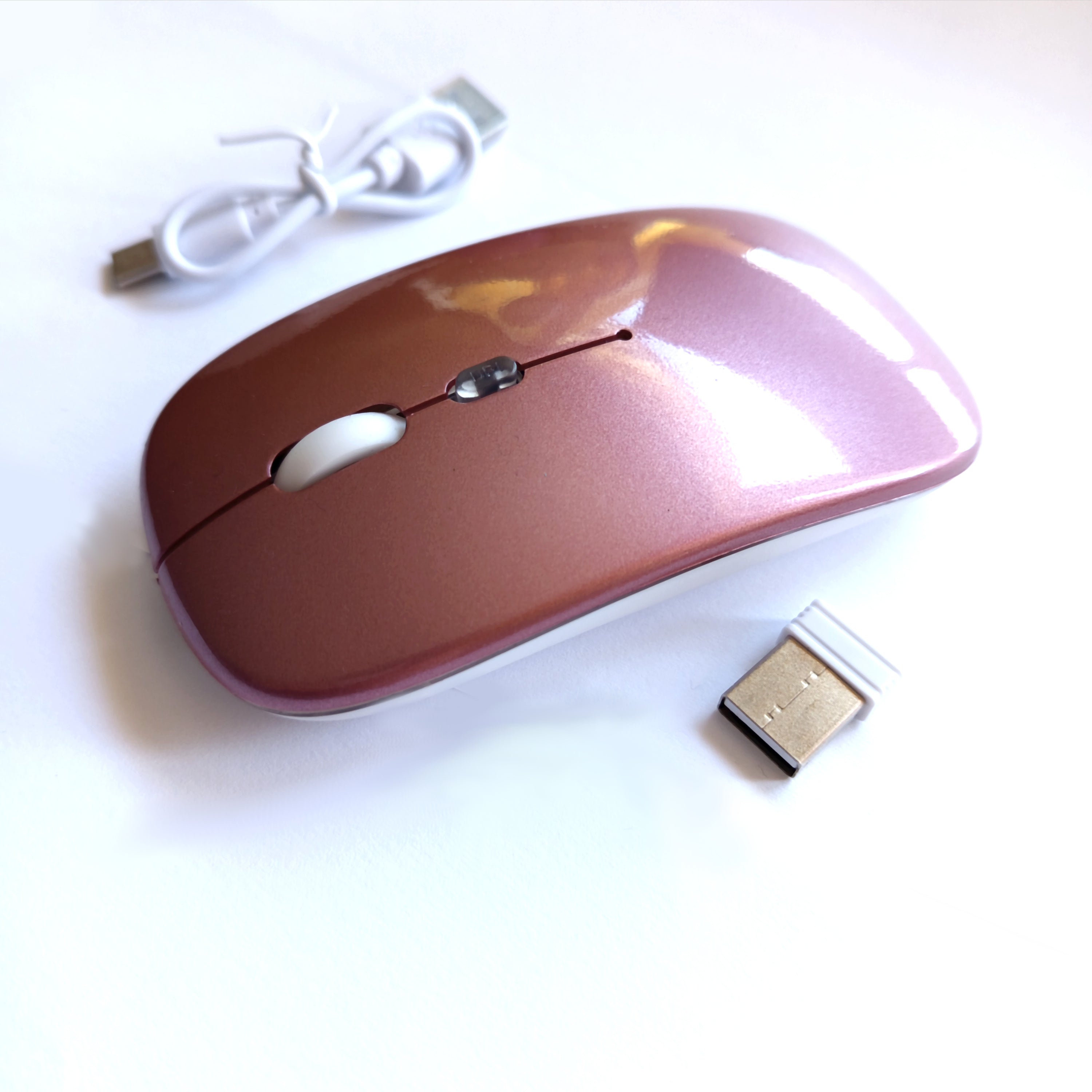 Belaidė RGB pelė rausva Bluetooth ir USB belaidė pelė tylaus paspaudimo 